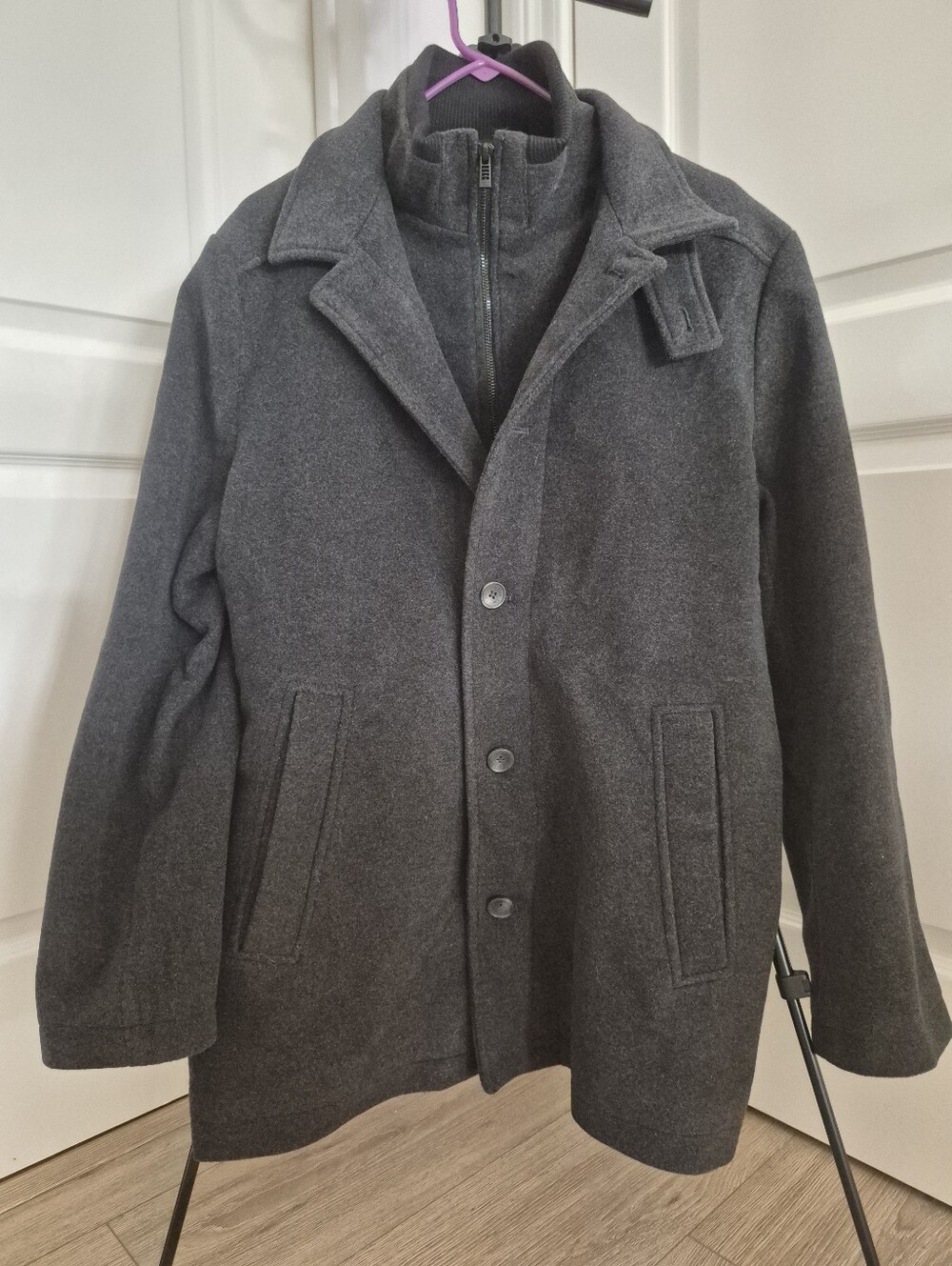 Calvin Klein Men's Charcoal Wool Blend Button-Front Coat